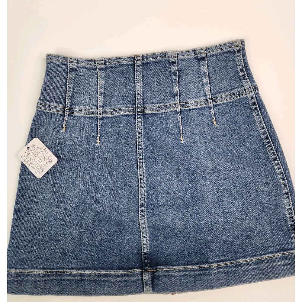 Free‎ People We The Free Zip Front Mini Skirt Blue Womens 26 Cowgirl Festival - Picture 2 of 5